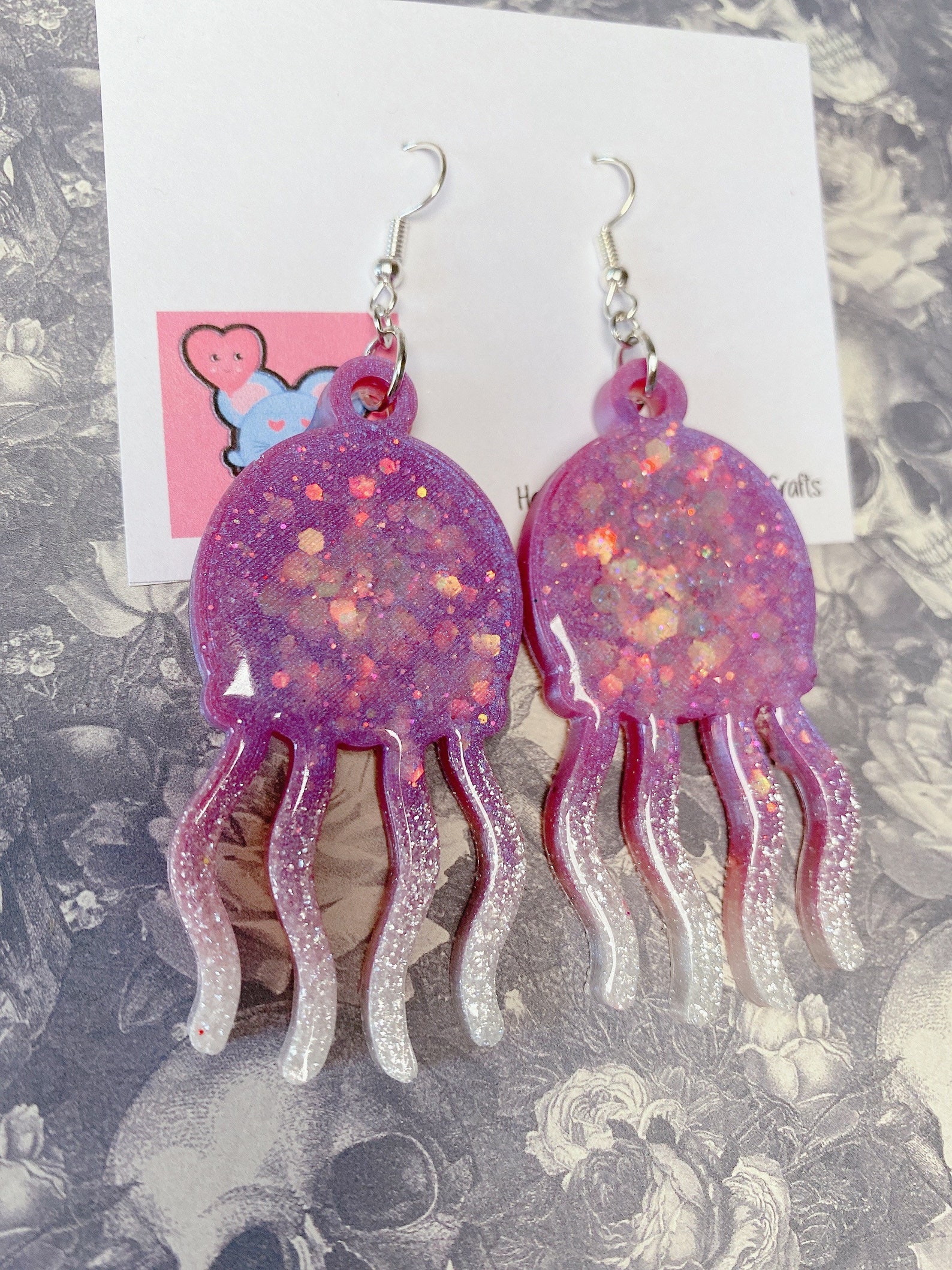 Jellyfish Glitter Earrings Pink/White with Chunky Glitter Etsy