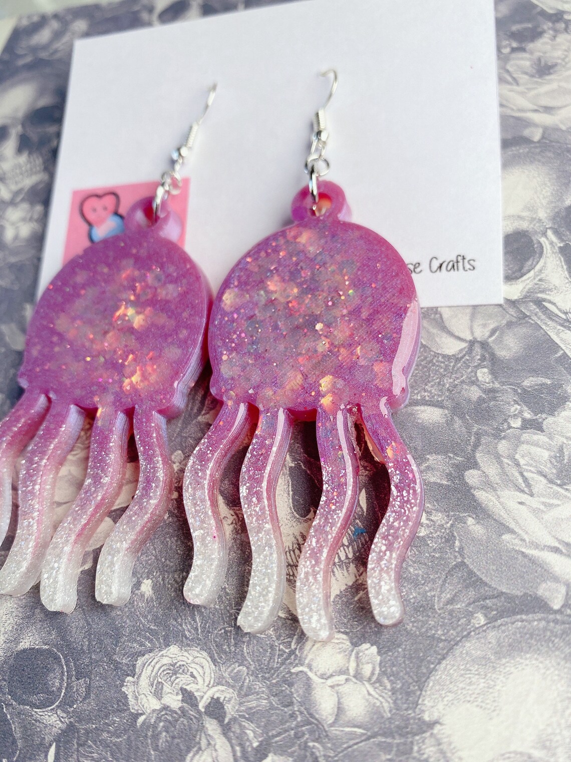 Jellyfish Glitter Earrings Pink/White with Chunky Glitter Etsy