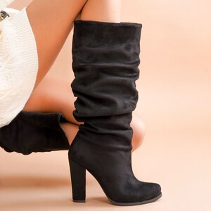 High heeled slouch boots sales