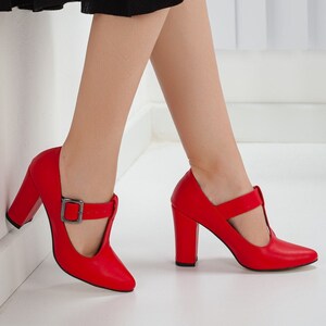 Bright red block heels hotsell