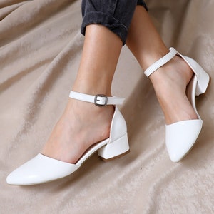 WHITE WEDDING SHOES, Bridal Block Heel, Wedding Heels, Mary Jane Shoes, Boho Heels, White Low Heel, Flat Wedding Shoes, Lolita Shoes