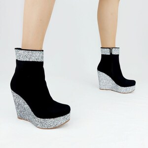 Glitter wedge boots online