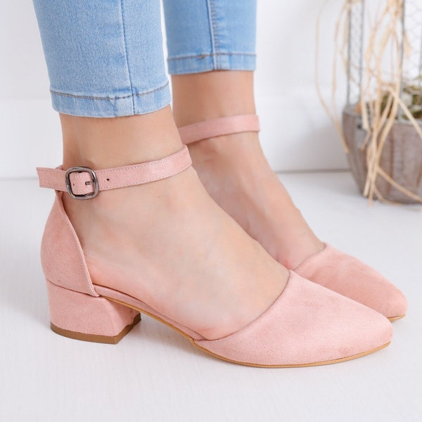 PINK SUEDE SHOES, Low Heels, Powder Pink Low Heel Pumps, Boho Bridal Shoes, Women Accessories, Casual Stylish Shoes, Gift for Friend