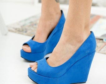 Blue wedges closed toe hotsell