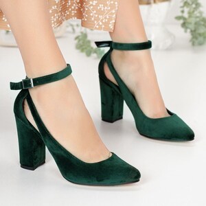 GREEN VELVET HEELS Dark Green Velvet Bridal Shoes Emerald - Etsy