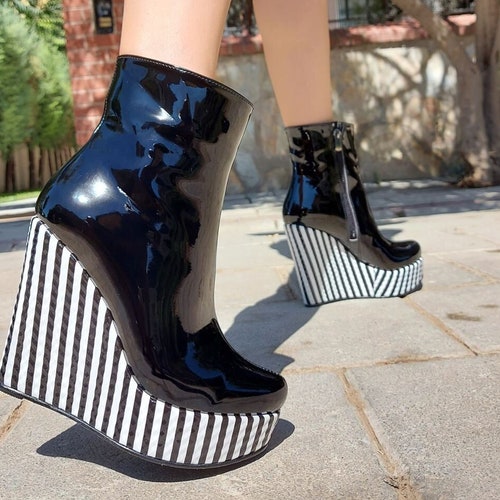 black patent wedge heel shoes
