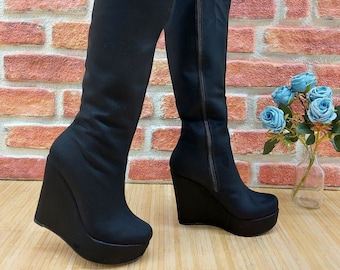 wedge heel long boots