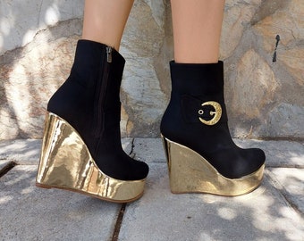 gold wedge boots