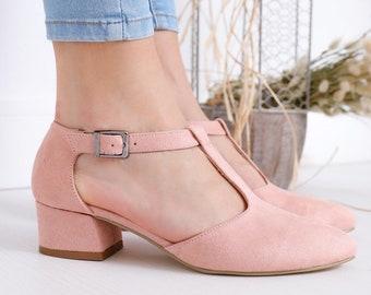pink small block heels