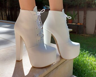 platform white booties