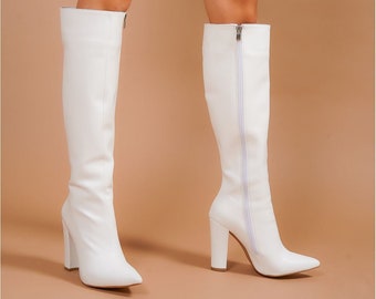 white high heel booties