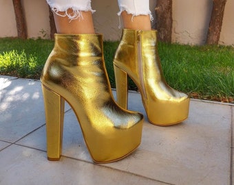 gold platform high heels