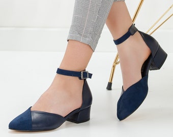 navy blue low heels