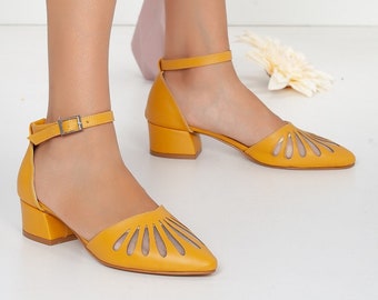mustard low heels