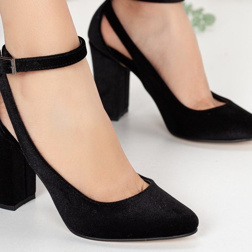 BLACK VELVET HEELS Black Velvet Bridal Shoes Womens Wedding Etsy