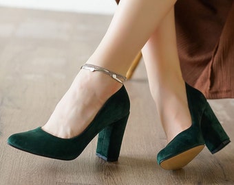 emerald block heels