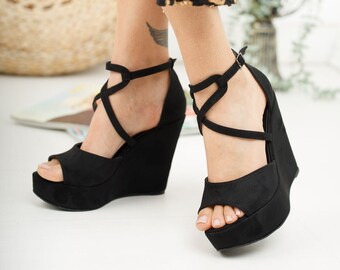 black small wedge sandals