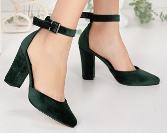 dark green heeled sandals