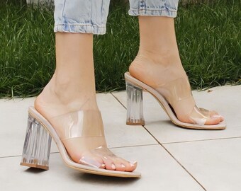 clear chunky platform heels