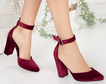 burgundy ankle strap heels