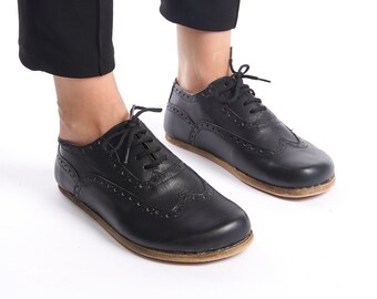 Black Barefoot Oxford Moccasins, Mocassins for Women, Zero Drop Moccasin, Genuine Barefoot Moccasins, Black Earth Grounding Shoes