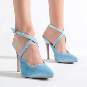 Light blue sale velvet heels