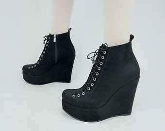 Lace up wedge heel boots on sale
