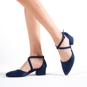 SHOES Blue Low Block Heels Wedding Flats for - Etsy