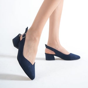 Navy Slingback Heels Etsy