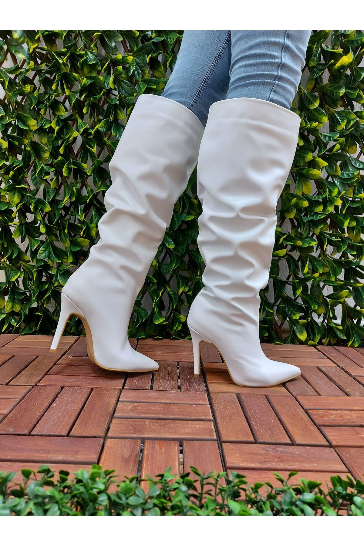 WHITE SLOUCHY BOOTS Leather Slouch Boots Knee High Boots - Etsy UK