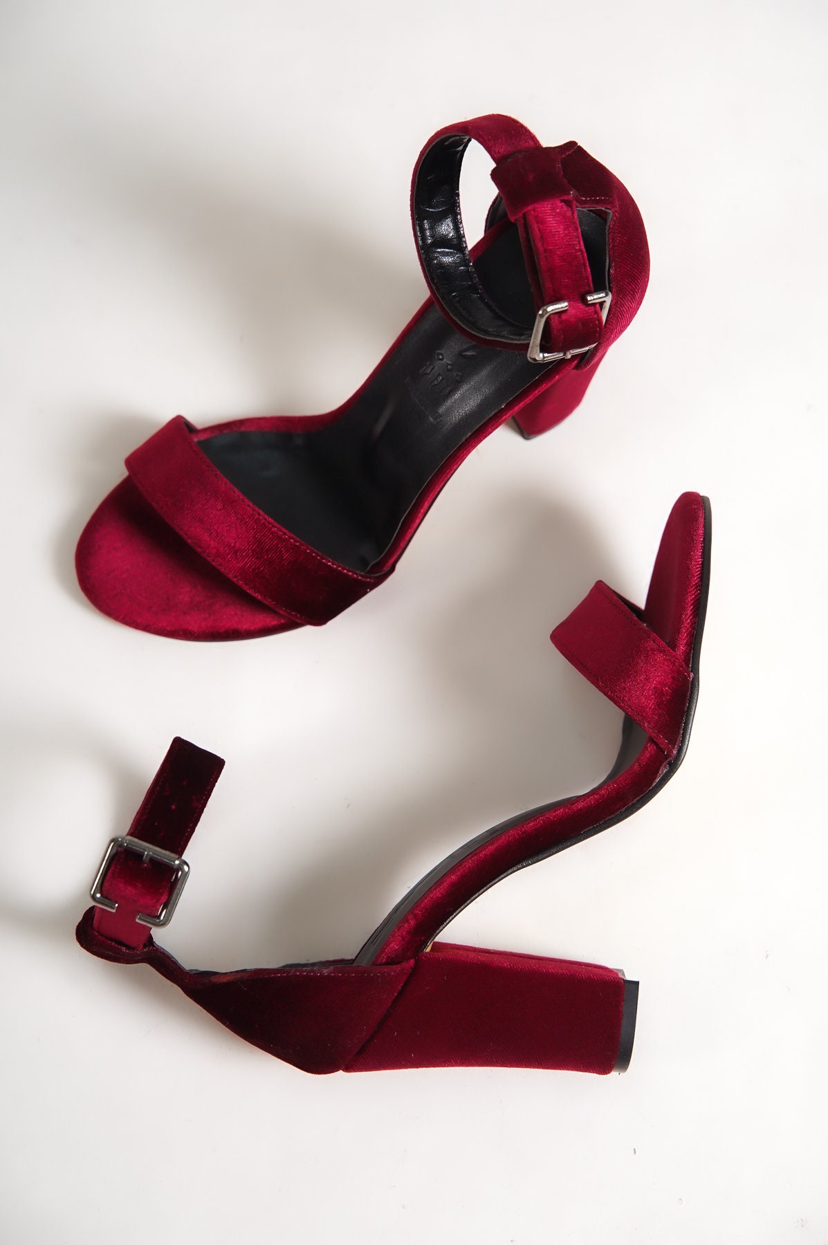Qupid dark red nubuck PU gold block heel ankle strap peep toe heels NEW NIB  10 | Gold block heels, Peep toe heels, Heels