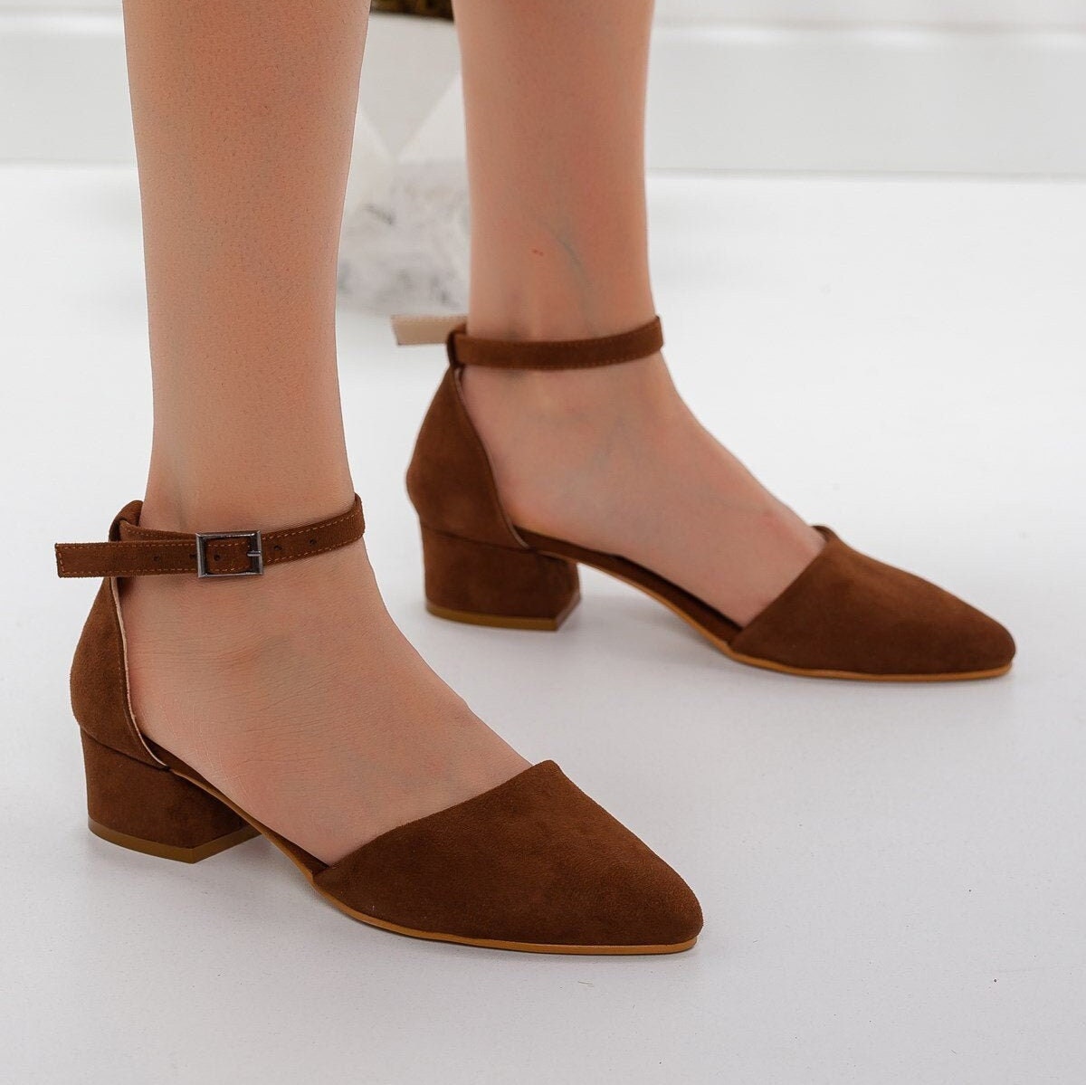Brown Suede Loafers with Heels - FY Zoe