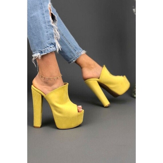 yellow suede heels
