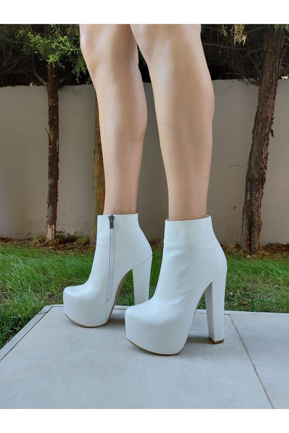 DE PLATAFORMA BLANCA Botines de con tacón de - Etsy México