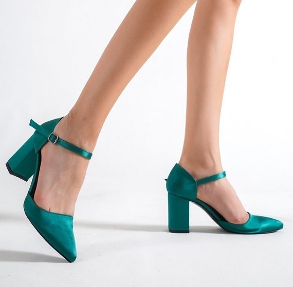 Satin green heels discount