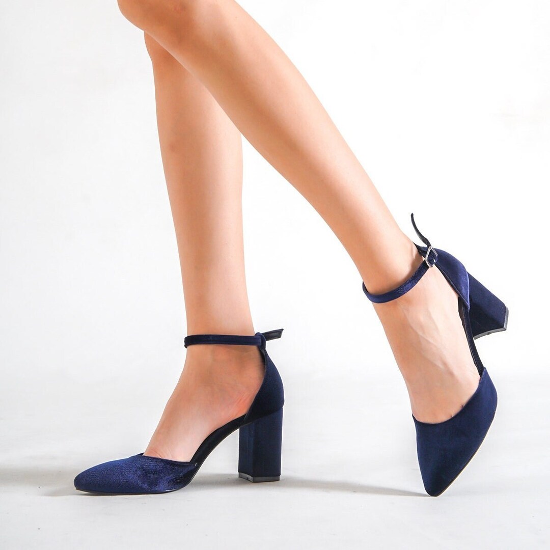 BLUE ANKLE SHOES Navy Blue High Heels Blue Velvet Shoes Etsy — free download