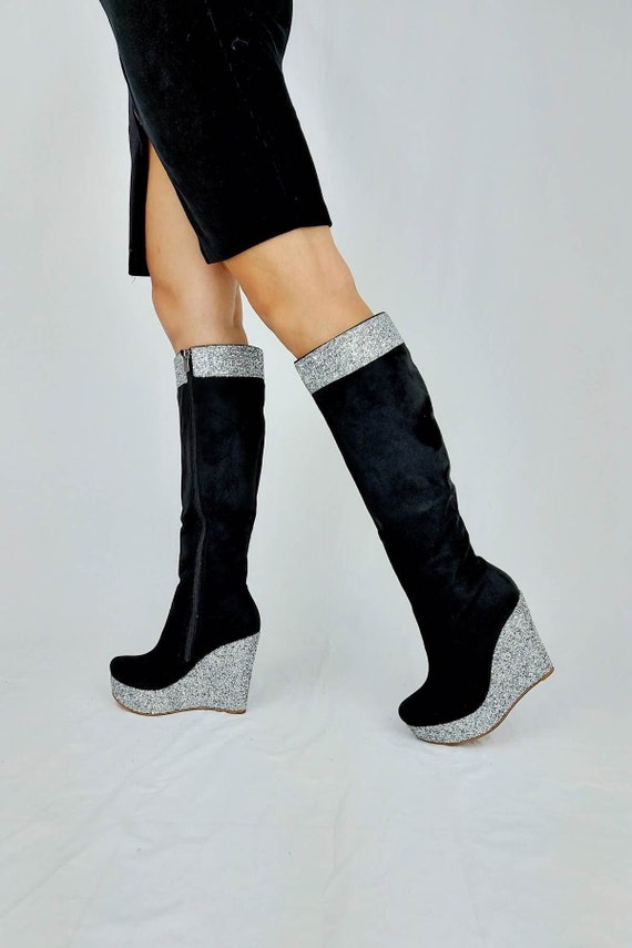 knee high boot wedges