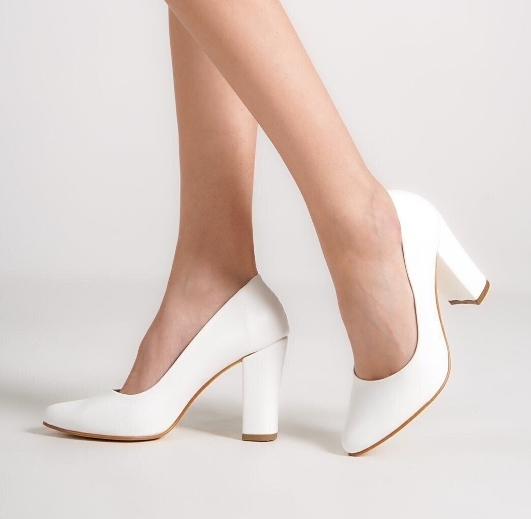 Pointed Block Heel Court Shoes in white - Froggie | Leather Shoes | South  Africa – Froggie Shoes