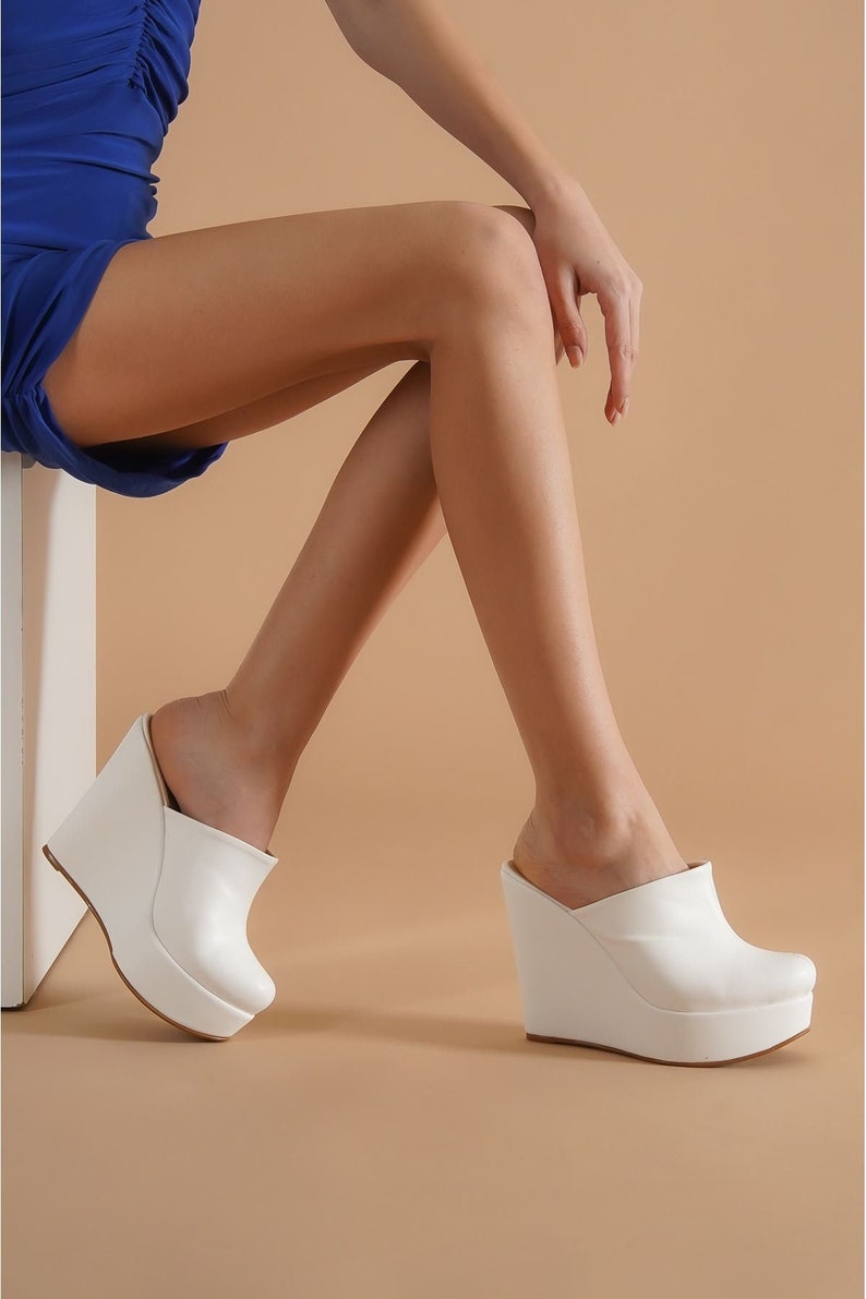 Dune Gretta Wide Vamp Mule Leather Wedge Sandals, White | Wedge sandals, Wedges, Leather wedge 