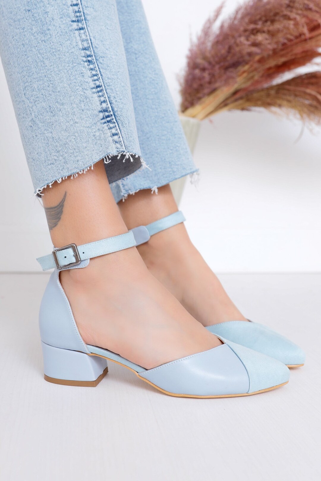 BLAUWE TROUWSCHOENEN Bruid BlokHak Mary Jane Schoenen - Etsy Nederland