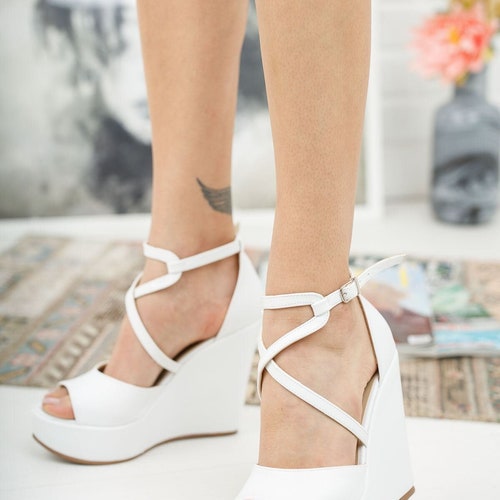 cute white wedge heels