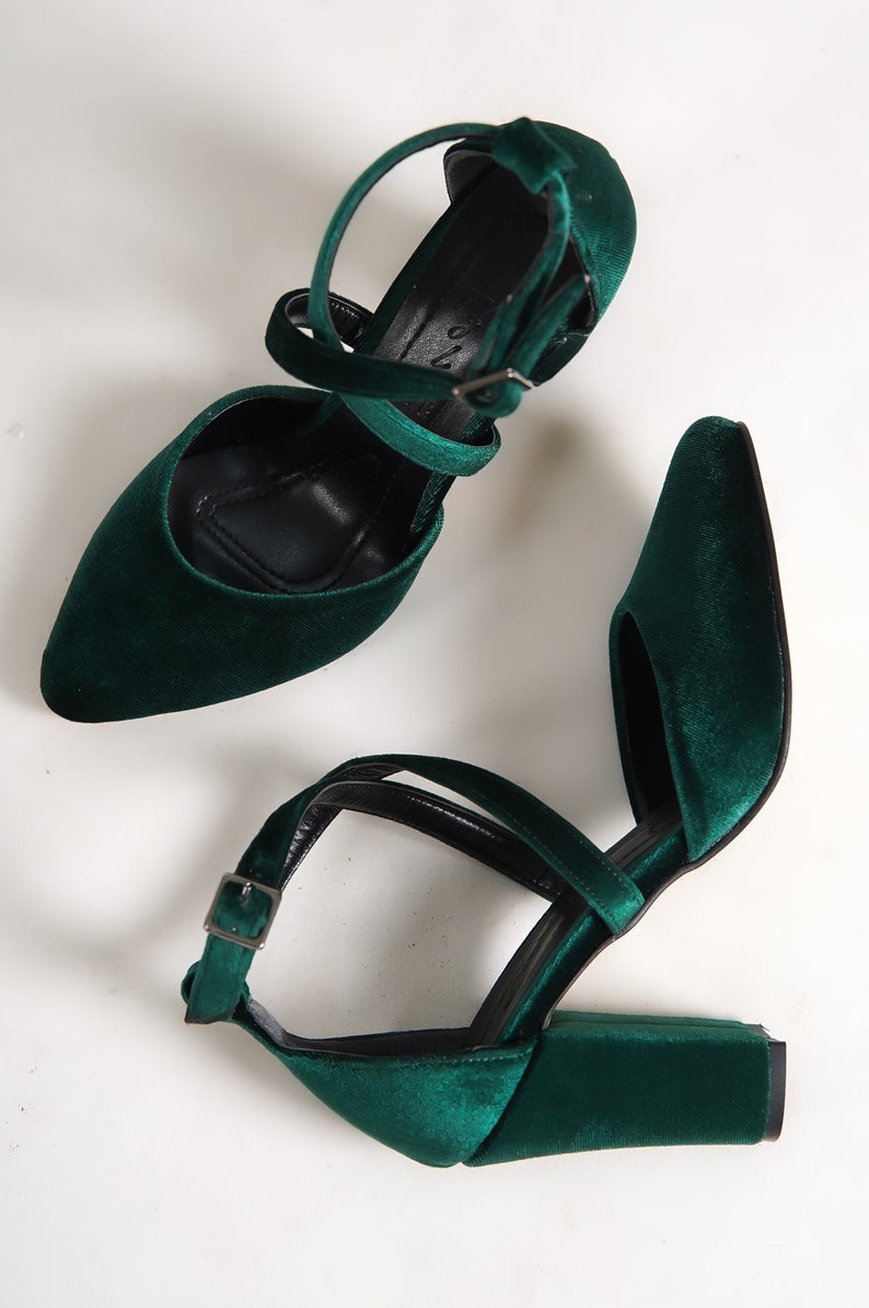 GREEN VELVET HEELS Emerald Green Bridal Block High Heels Etsy