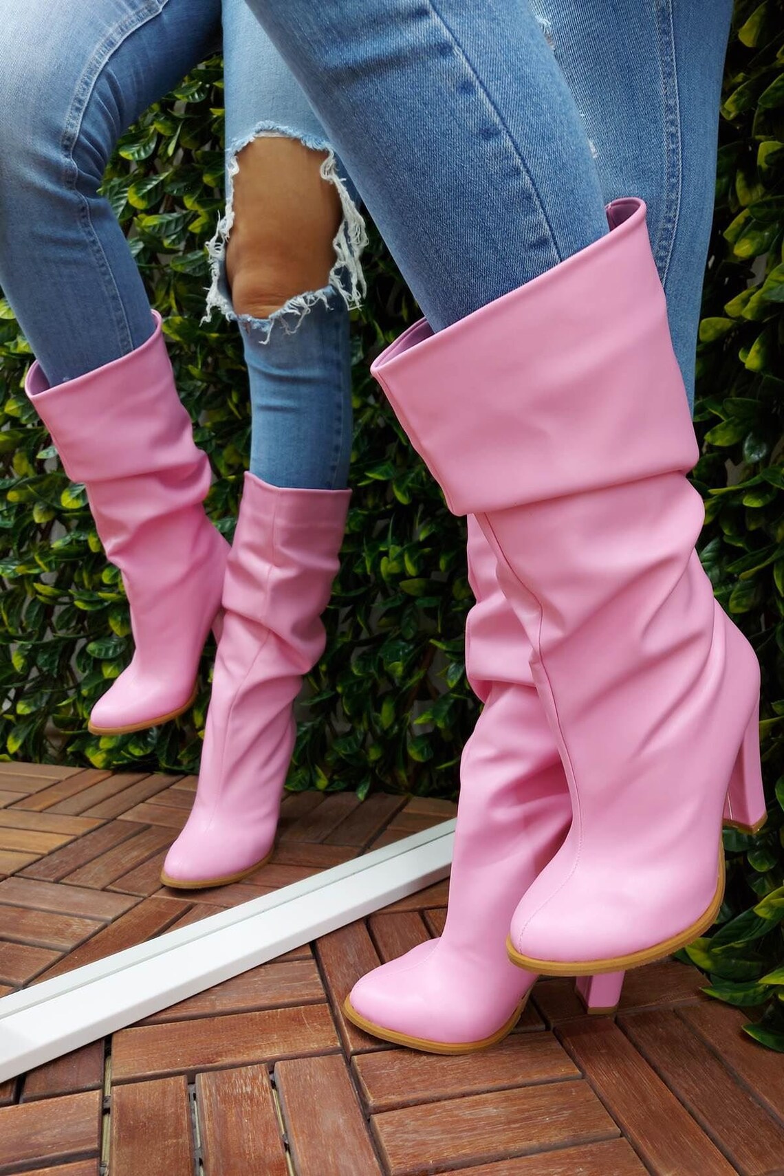 PINK SLOUCHY BOOTS Leather Slouch Boots Handmade Vegan Etsy