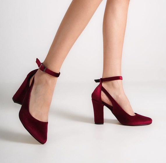 Dark Red Wine Low Block Heel Sandals (Sexy)