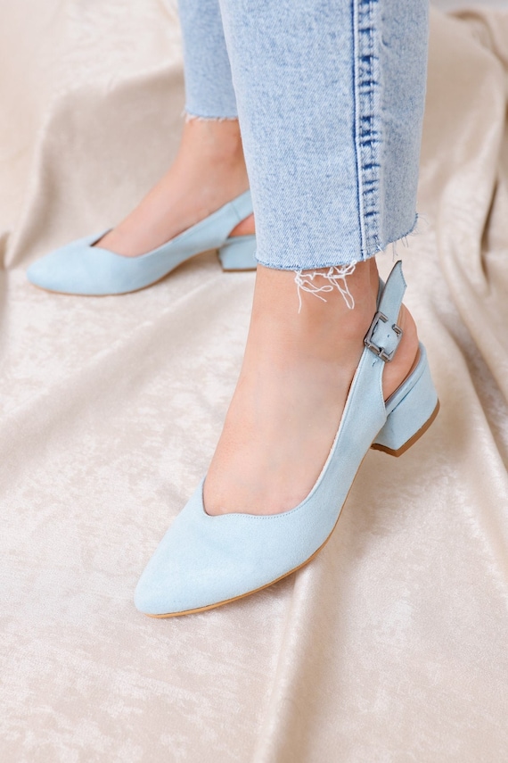 BLUE BRIDAL SHOES Suede Bridal Shoes Baby Blue Block Heel - Etsy