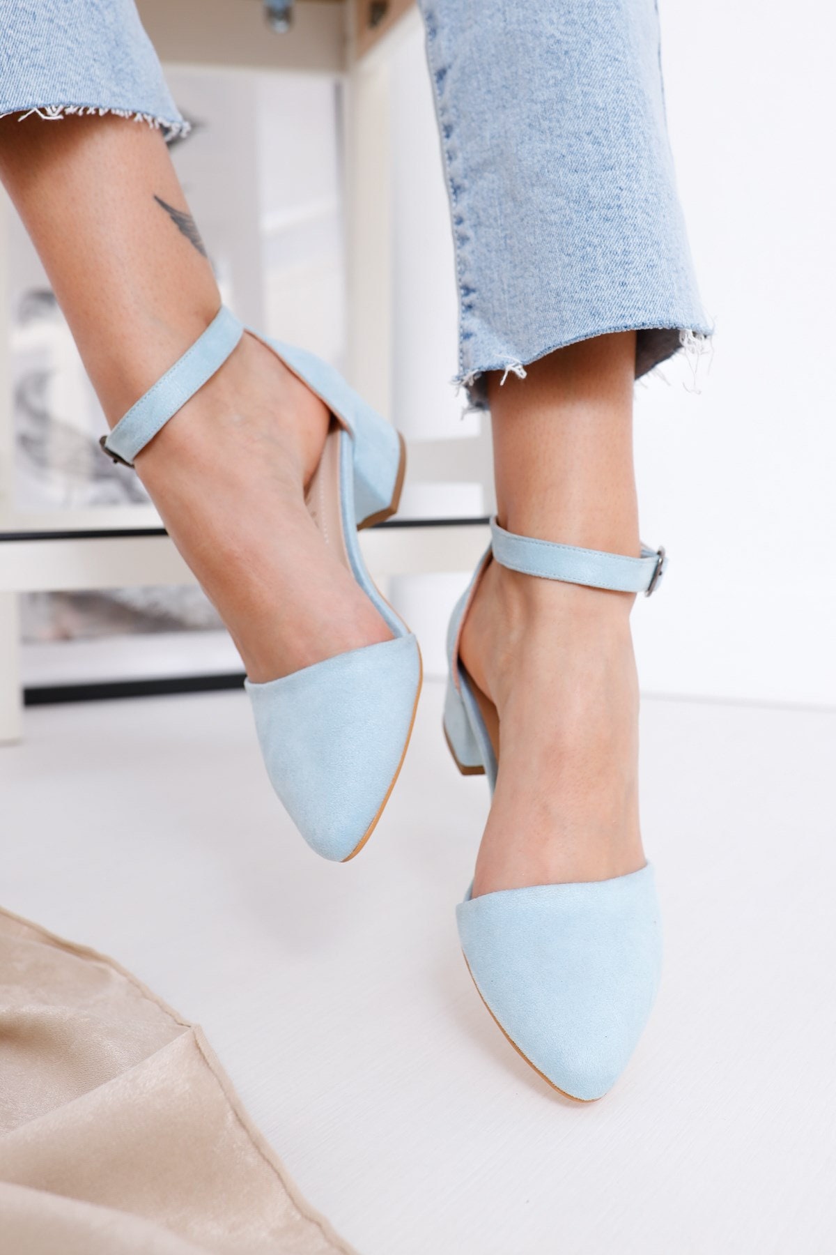 pale blue low heel sandals