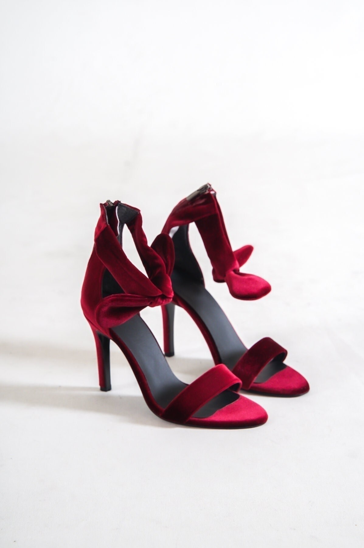 BURGUNDY VELVET HEELS One Band Dark Red Velvet Wedding Heels Etsy