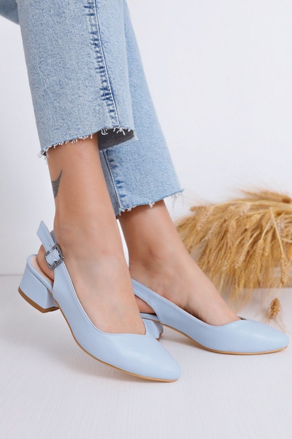 powder blue block heels
