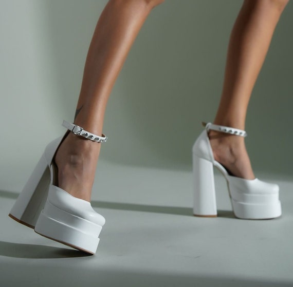 Brigitta White Patent Pointed Double Platform Heels | SIMMI London