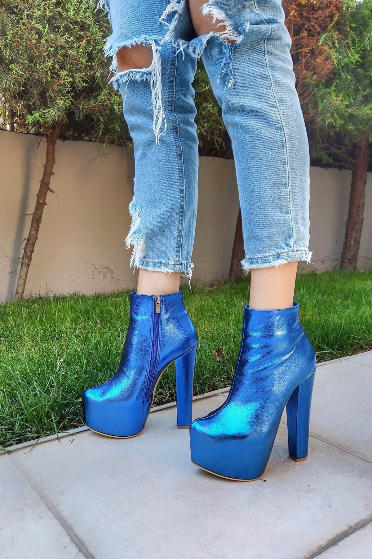 blue platform boots